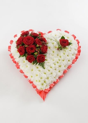 Classic White Heart with Red Rose Spray