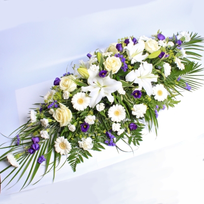 Mixed Casket Spray in Blues and Whites