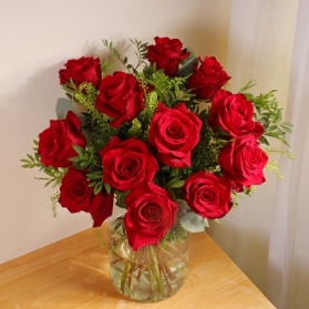 Valentines Dozen Red Rose Hand tied